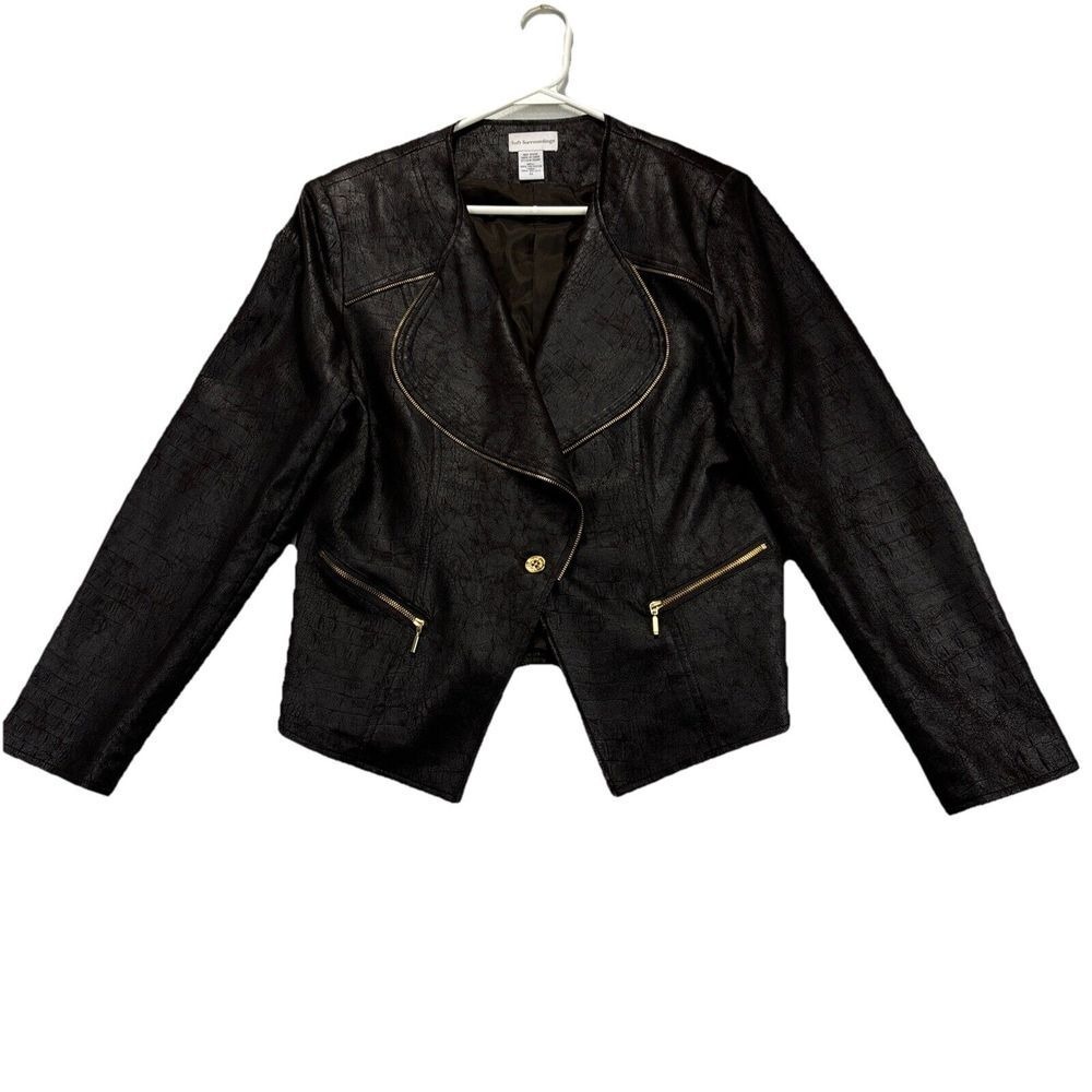 Soft Surroundings Jacket Womens M Tribeca Brown Croc Zip Pockets Moto Biker Boho